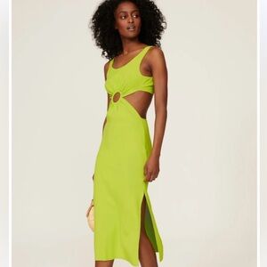 Solid & striped neon yellow midi dress cut out